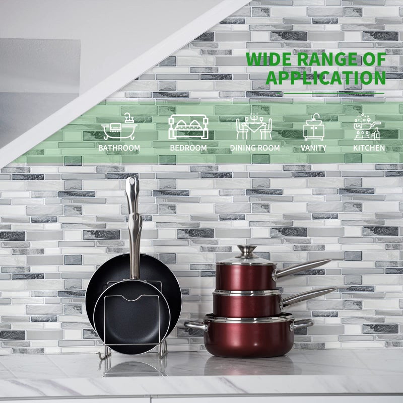 LONGKING Self-Adhesive Kitchen Backsplash, Marble Look Decorative Tiles (10 Tiles) - Image 3